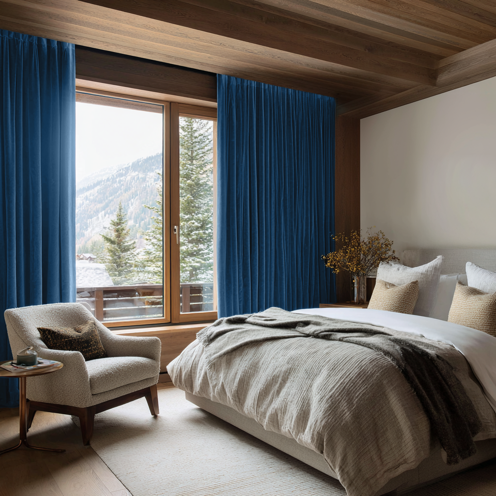 Steel Blue Velvet Soundproof Curtains with Multitape
