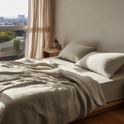 Natural Washed Linen Extra Deep Pocket Fitted Sheet Set 
