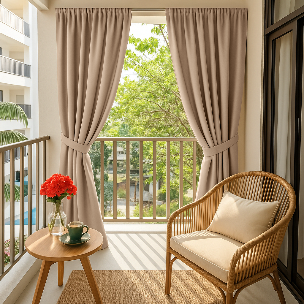 Linen Color Waterproof and Windproof Outdoor Balcony Curtains