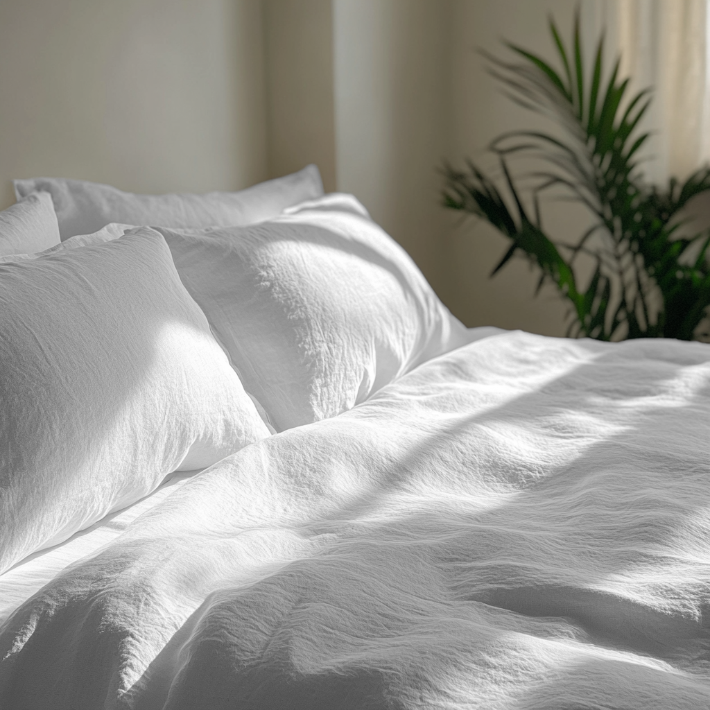 White Linen Duvet Cover Set With Close Up Photo