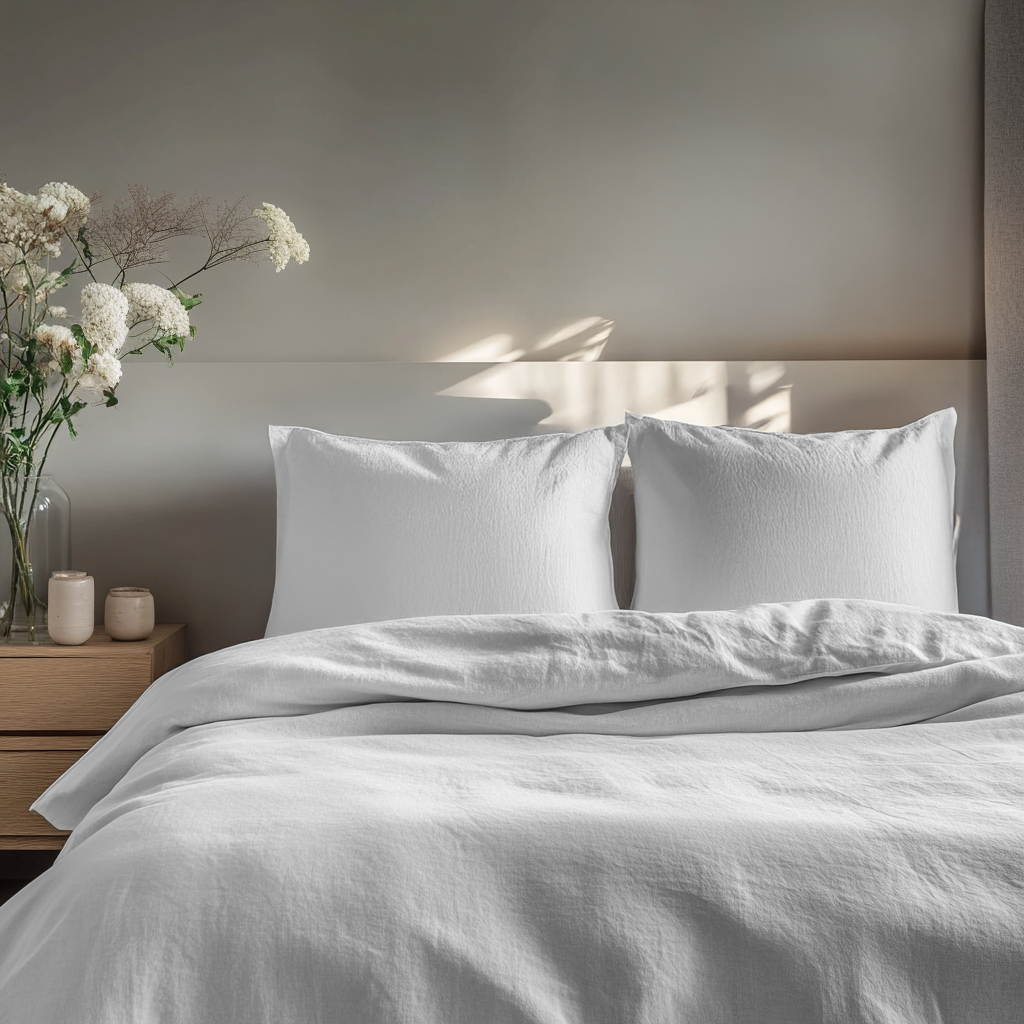 Queen White Linen Duvet Cover Set