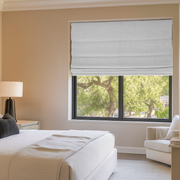 White Blackout Linen Roman Shades for Bedroom