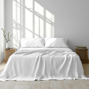 White Flat Linen Sheet With Pillows