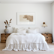 White Linen Bed Skirt with Gathered Ruffles and Cotton Decking