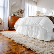 White Linen Bed Skirt with Gathered Ruffles and Cotton Decking