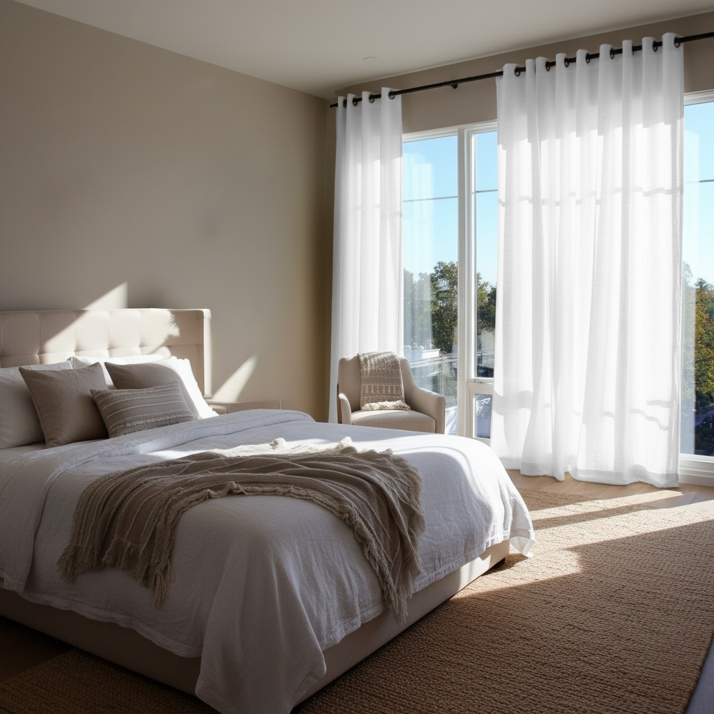 White Linen Grommet Curtains