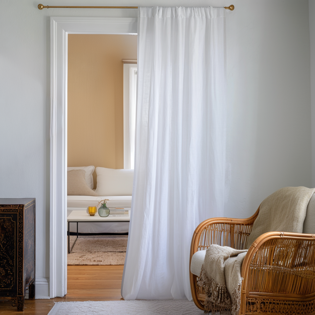 White Linen Doorway Curtain with Multitape