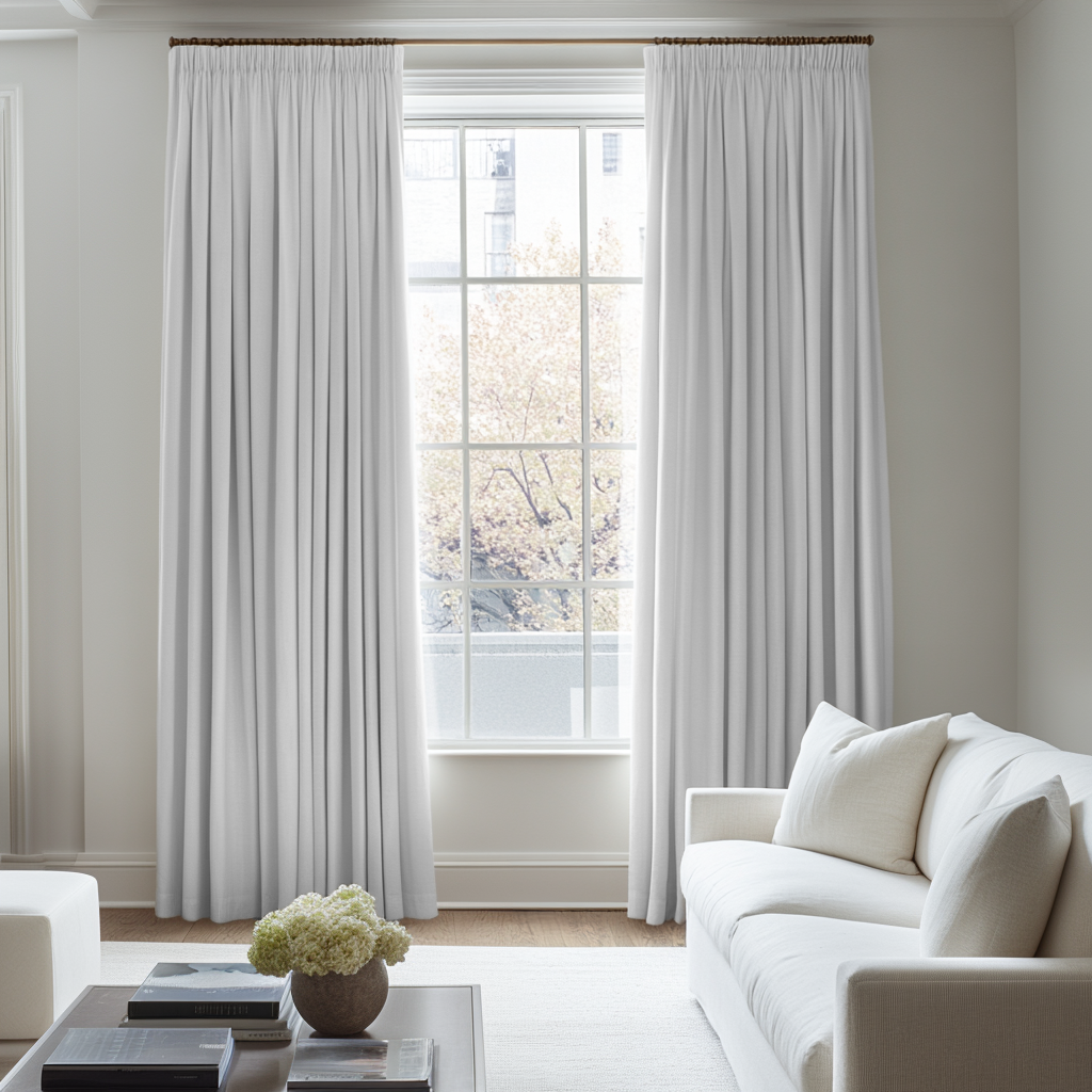 White Linen Pencil Pleat Blackout Curtains