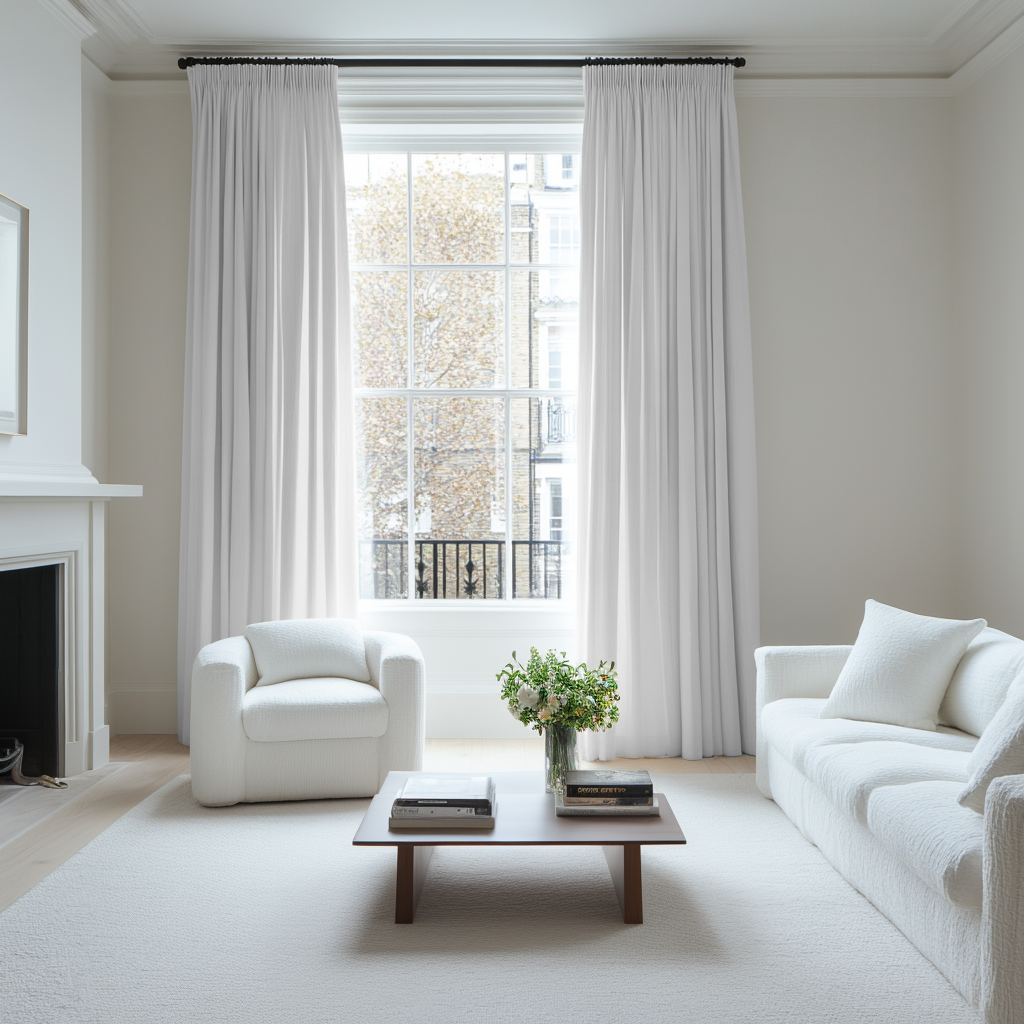 White Linen Pencil Pleat Curtains - Cotton Lining