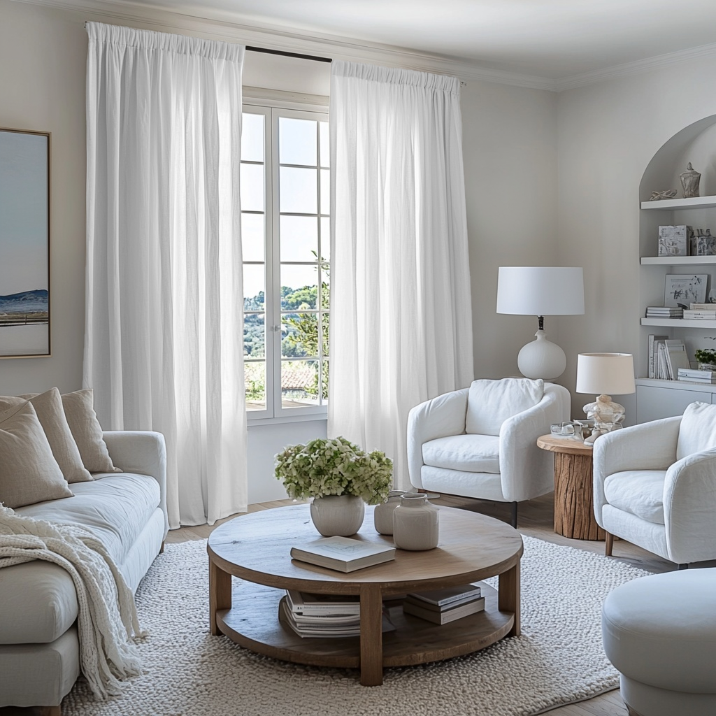 White Linen Rod Pocket Curtains