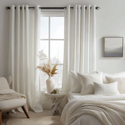 White Linen Thermal Grommet Curtains