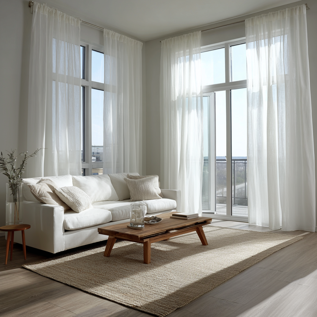 Custom Linen Curtains - Sheer Off-White - Rod Pocket Heading