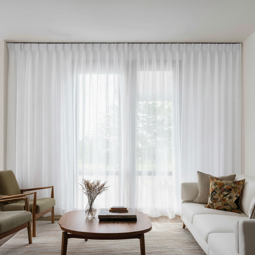 White Triple Pinch Pleat Sheer Linen Curtain