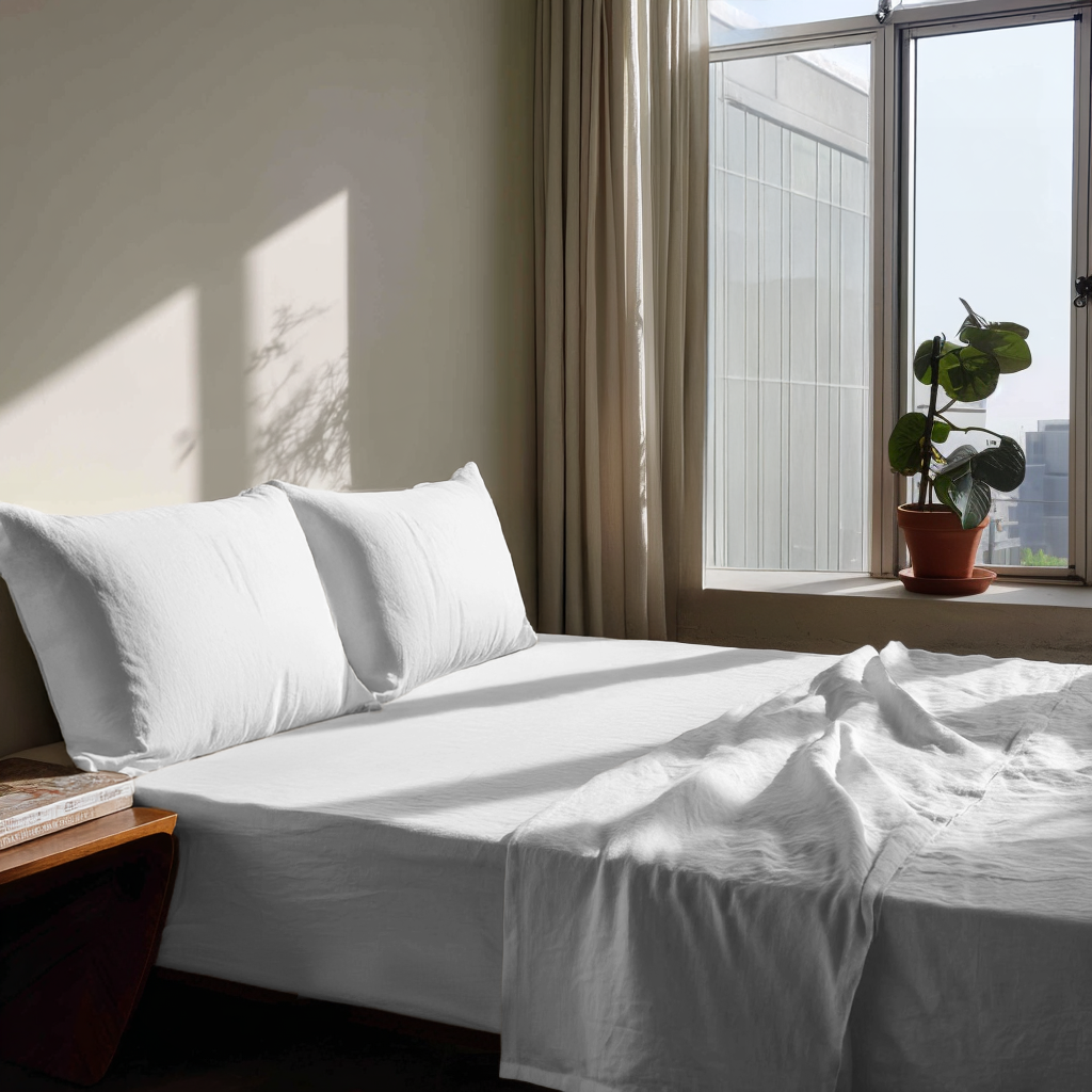 White Washed Linen Extra Deep Pocket Fitted Sheet Set Set