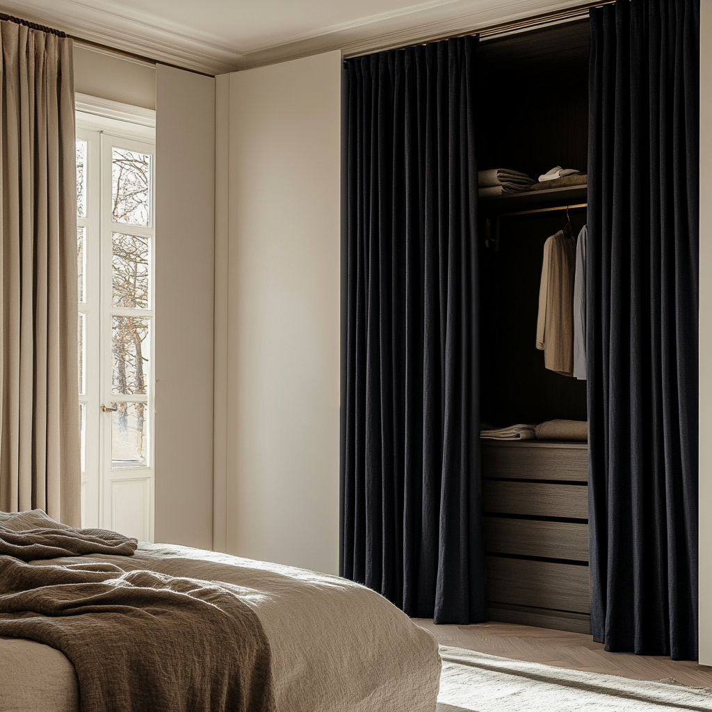 Black Back Tab Closet Linen Curtain