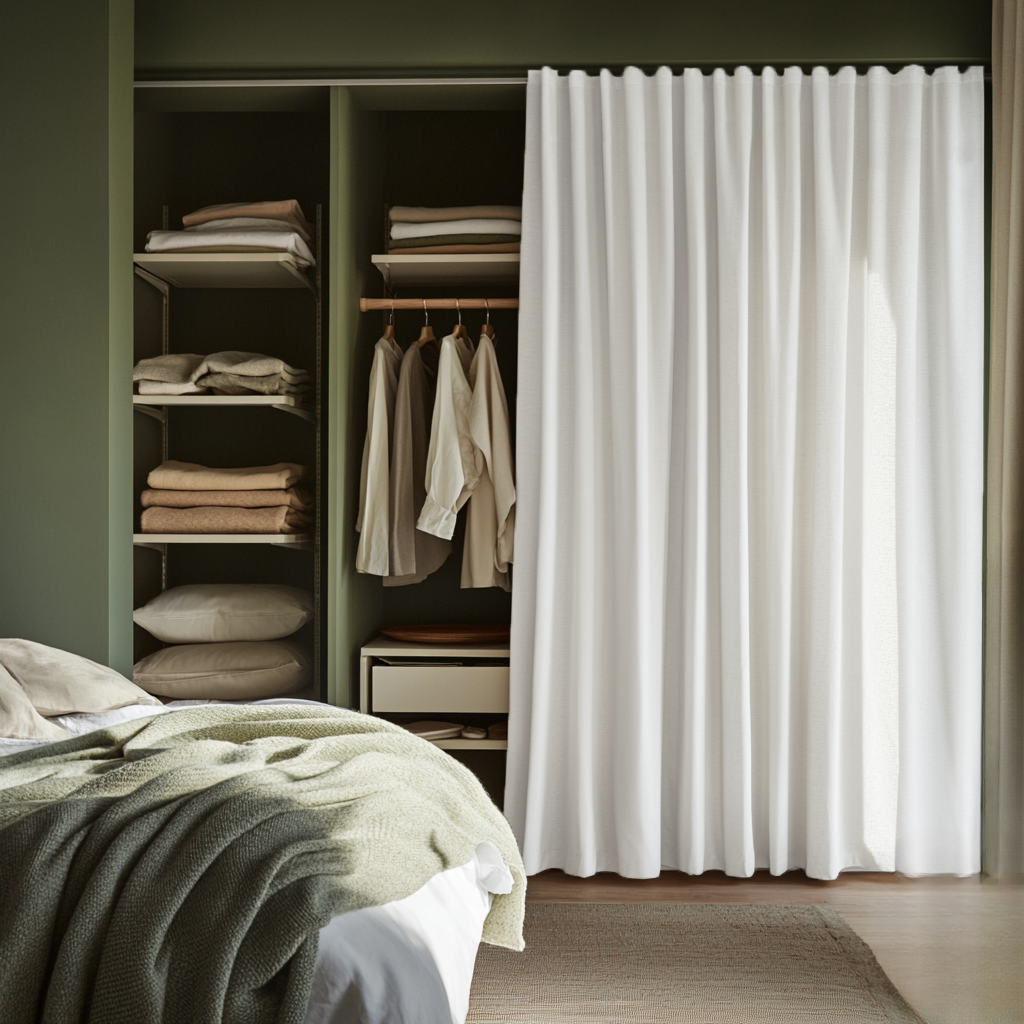 White Back Tab Closet Curtains