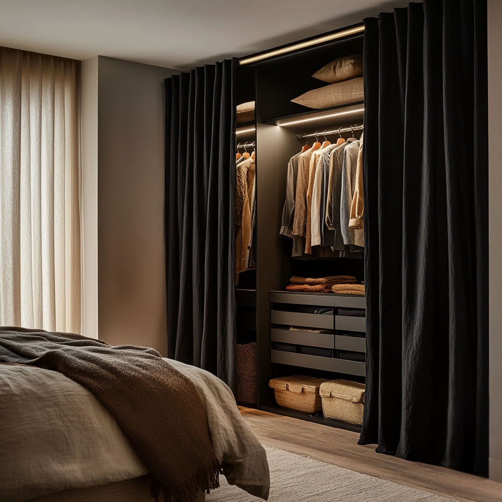 Black Back Tab Closet Linen Curtain