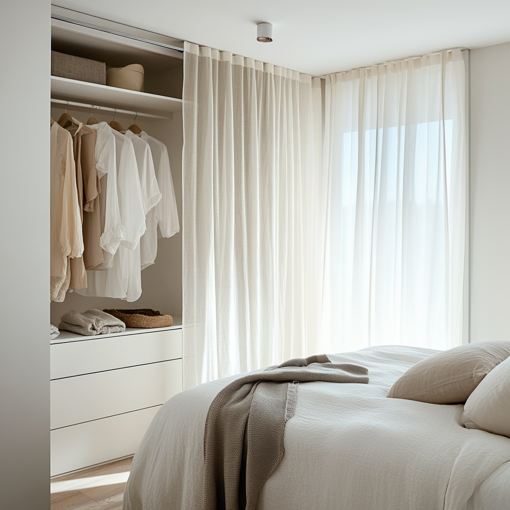 Off-White Linen Sheer Closet Curtain