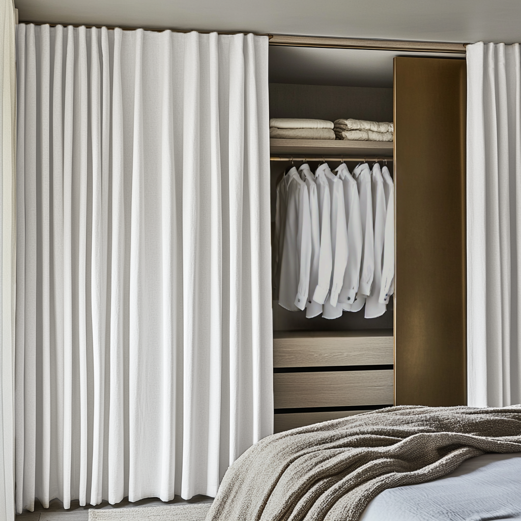 White Back Tab Closet Curtains