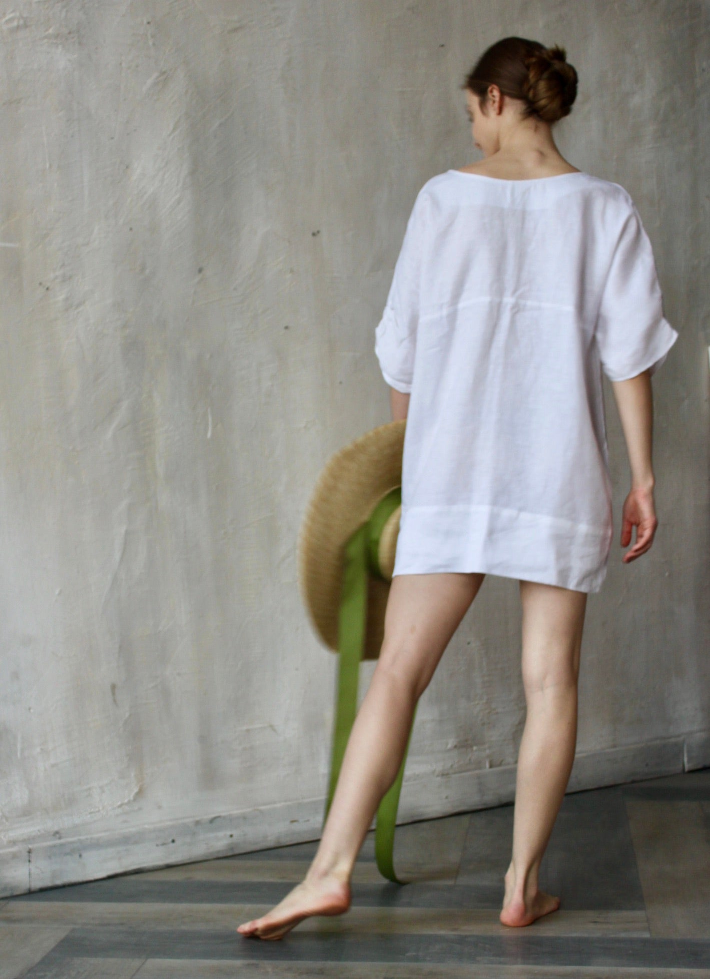 Beach Linen Tunic Dress - White, Black and other colors