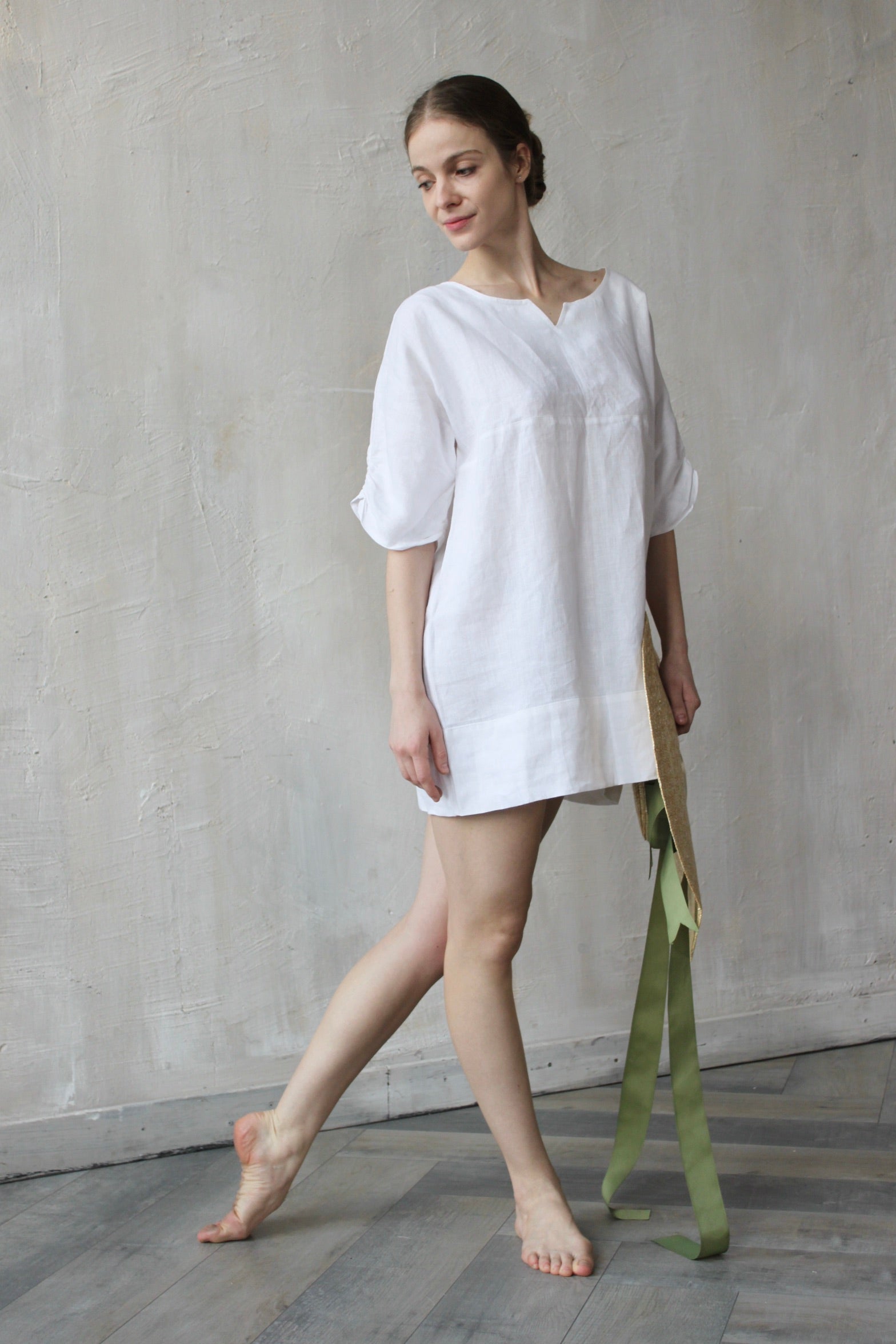 Beach Linen Tunic Dress - White, Black and other colors