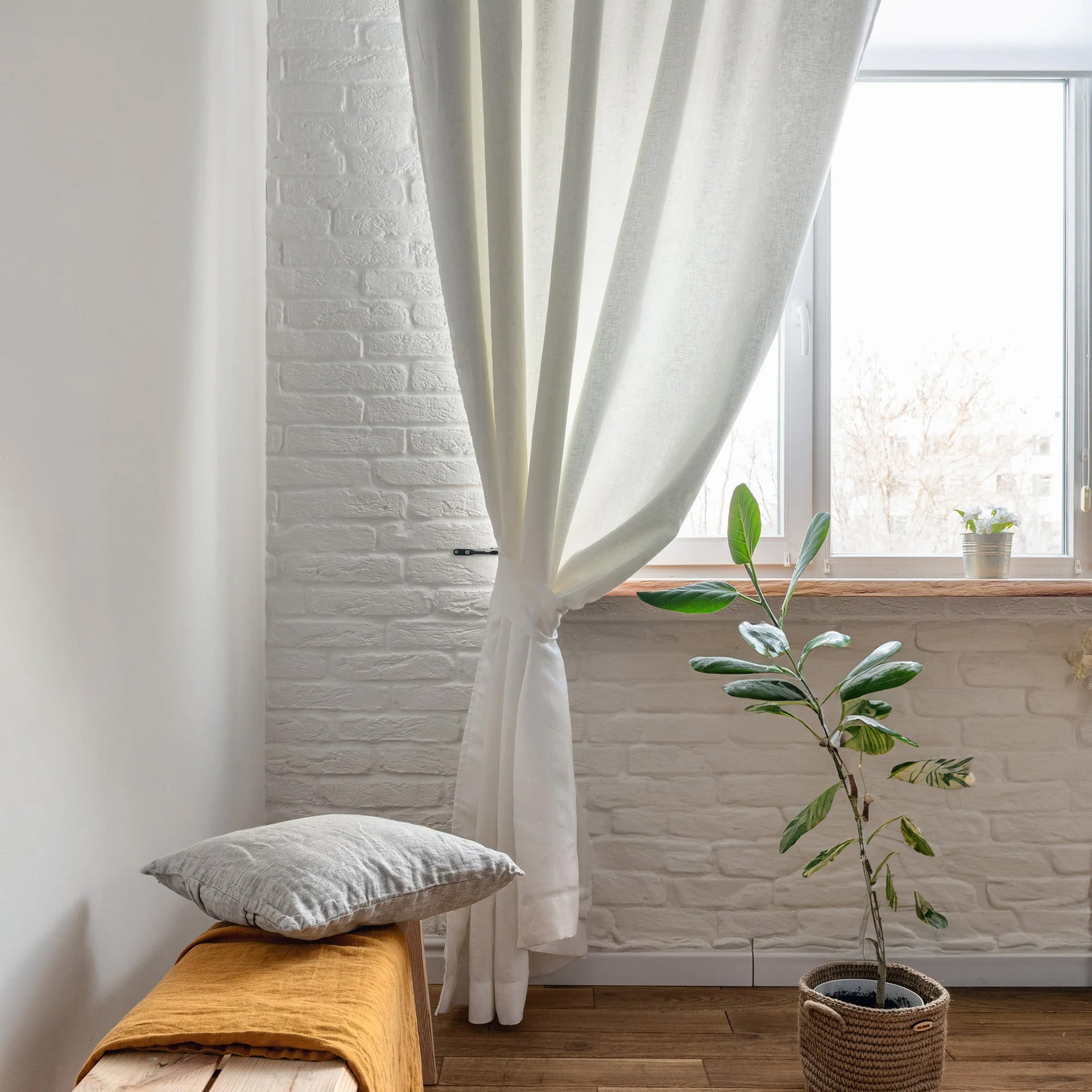 Linen Curtains, Cotton Lining, Color: Off-White