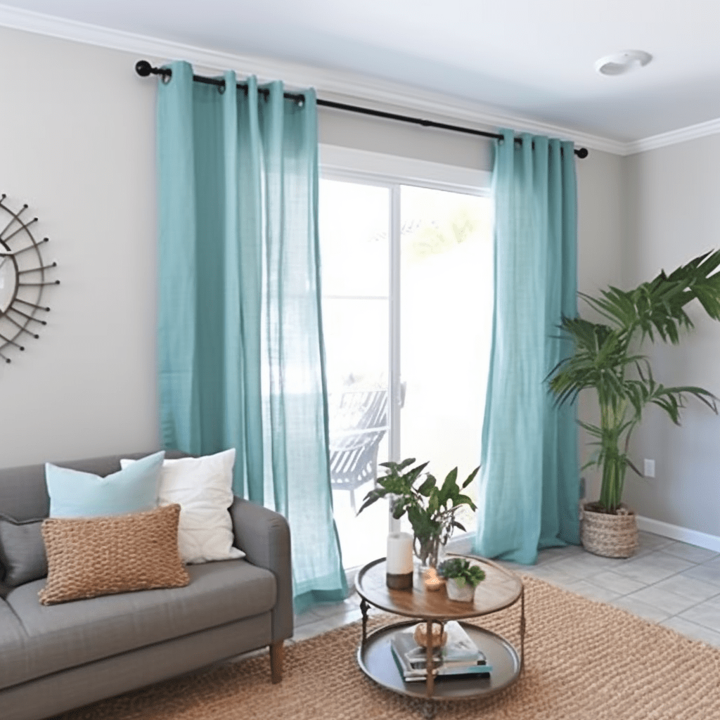 Aquamarine Blue Grommet Linen Curtains Custom Sizes 63"; 84"; 90