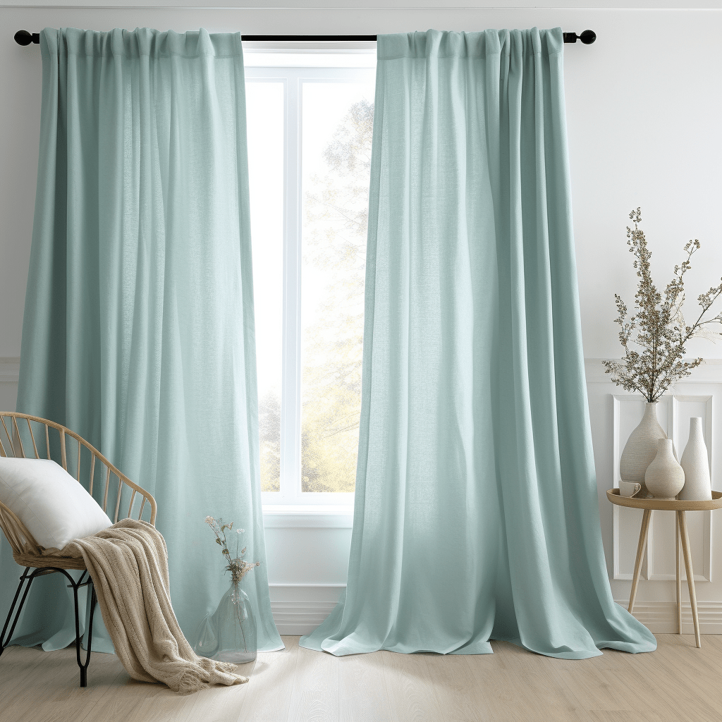 Aquamarine Blue Linen Rod Pocket Curtains - Custom Sizes: 63