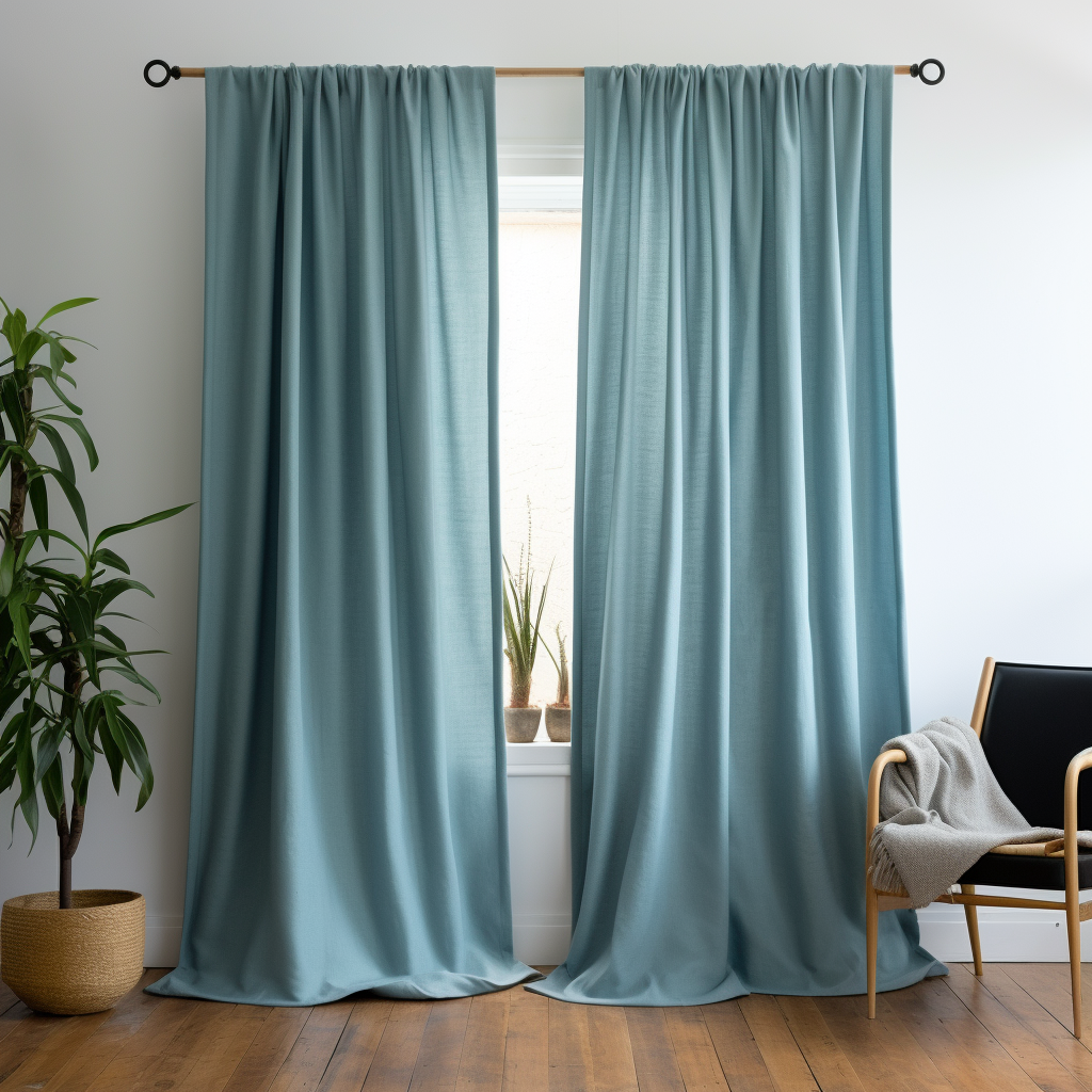 Aquamarine Blue Linen Rod Pocket Curtain with Blackout Lining - Custom Sizes & Colors