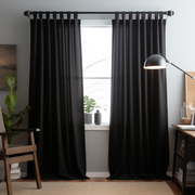 Black Linen Curtain with Cotton Lining and Tab Top - Privacy Linen Drapery with Custom Width