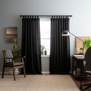 Black Linen Curtain with Cotton Lining and Tab Top - Privacy Linen Drapery with Custom Width