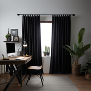 Black Linen Tab Top Curtain Panel with Blackout Lining - Custom Width, Custom Length