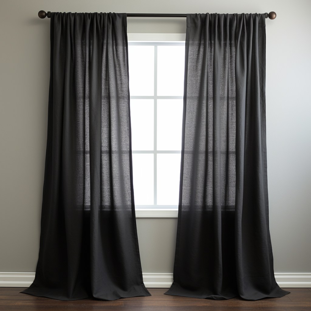 Black Linen Rod Pocket Curtain Panel - Custom Width, Custom Length