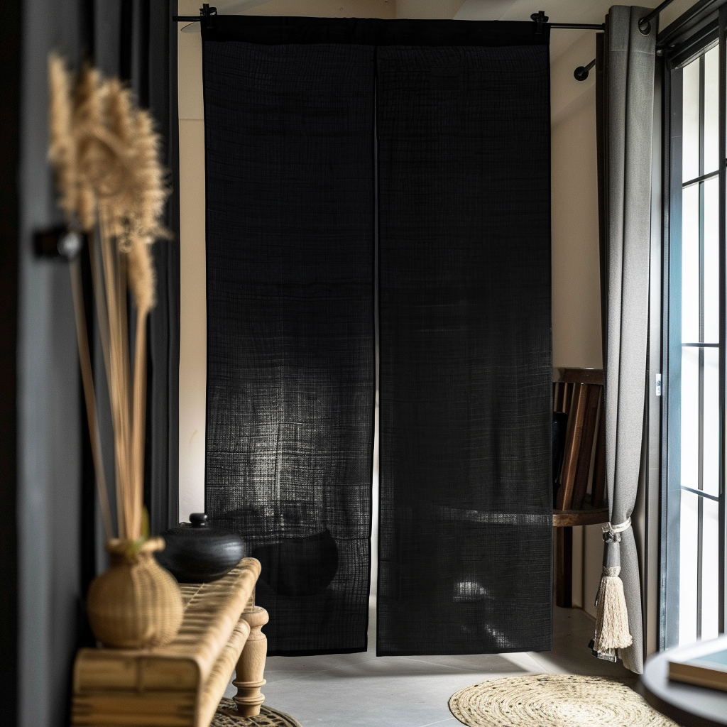 Black Linen Noren Curtain - Japanese Curtains - Noren Drapes - Door Curtain
