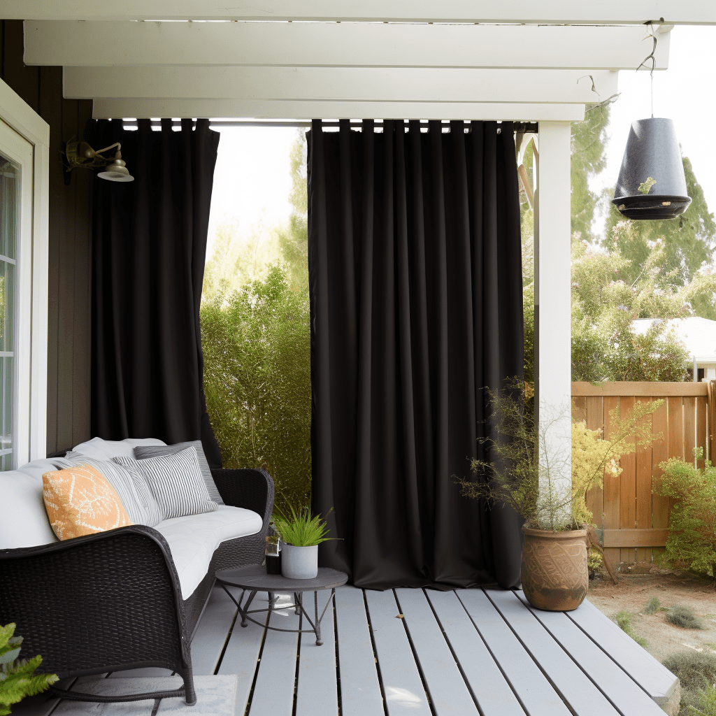 Black Outdoor Curtain - Triple-Weave Outdoor Blackout Curtain, Heading: Velcro Tabs Top