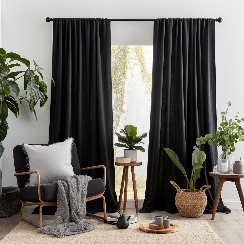 Black Rod Pocket Thermal Insulated Total Blackout Linen Curtain - Custom Width and Length