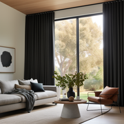 Black S-Fold Thermal Insulated Total Blackout Linen Curtain - Custom Width and Length - Suitable for Rings and Hooks or Tracks