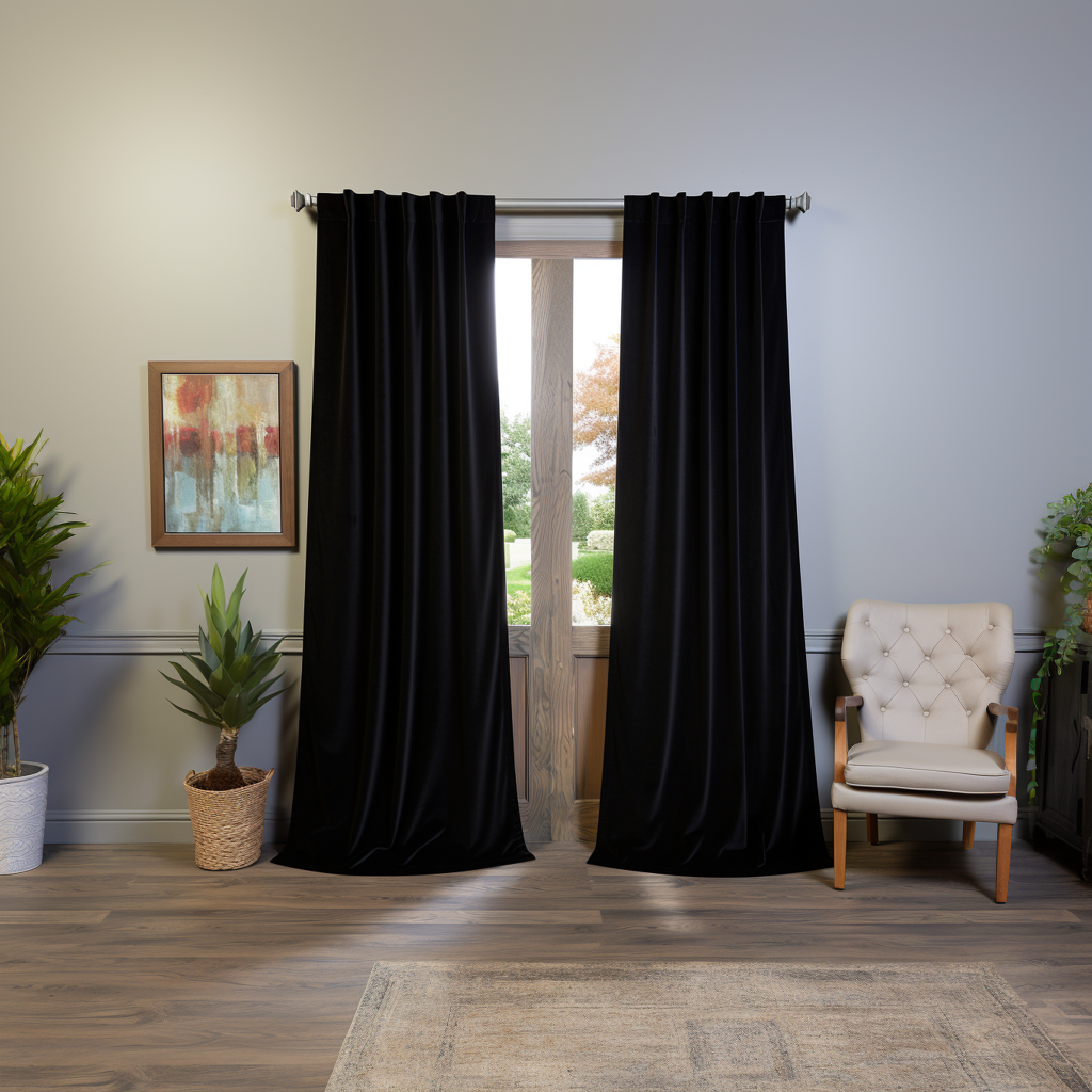 Black Velvet Back Tab Curtain - Custom Sizes and Colors