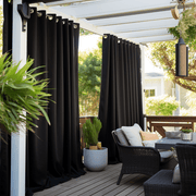 Black Outdoor Curtain - Triple-Weave Outdoor Blackout Curtain, Heading: Metal Grommets
