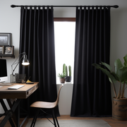 Black Tab Top Thermal Insulated Total Blackout Linen Curtain - Custom Width and Length