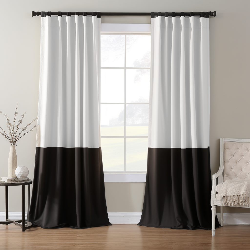 Black and White S-Fold Linen Curtain Panel with Blackout Lining - Custom Width and Length