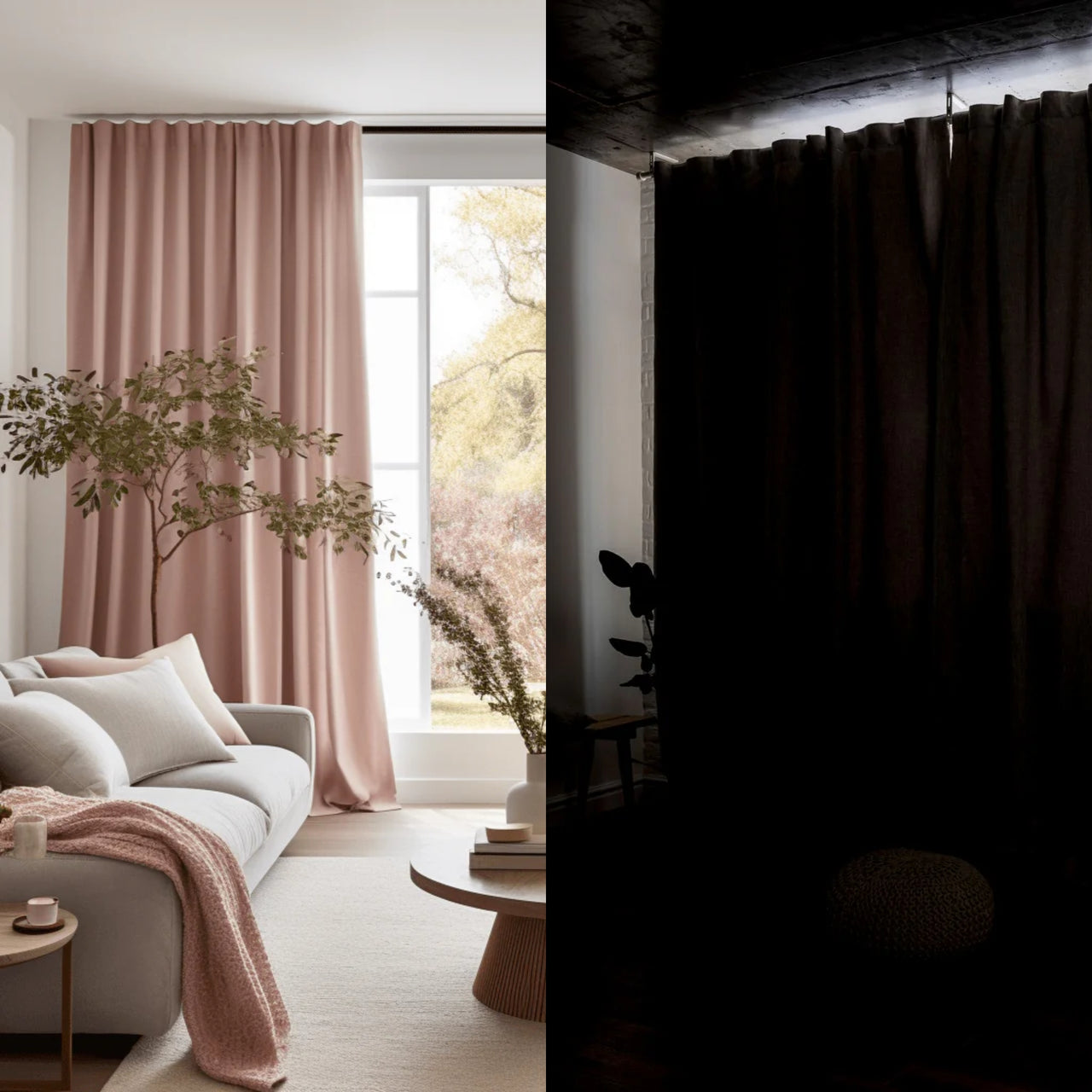 Dusty Pink Linen Back Tab Curtains with Blackout Lining - Custom Sizes & Colors - Sold Individually