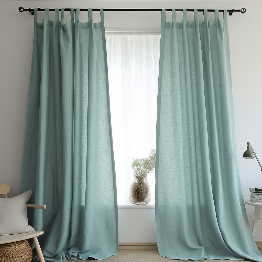 Blue Linen Tab Top Curtain Panel - Custom Width, Custom Length