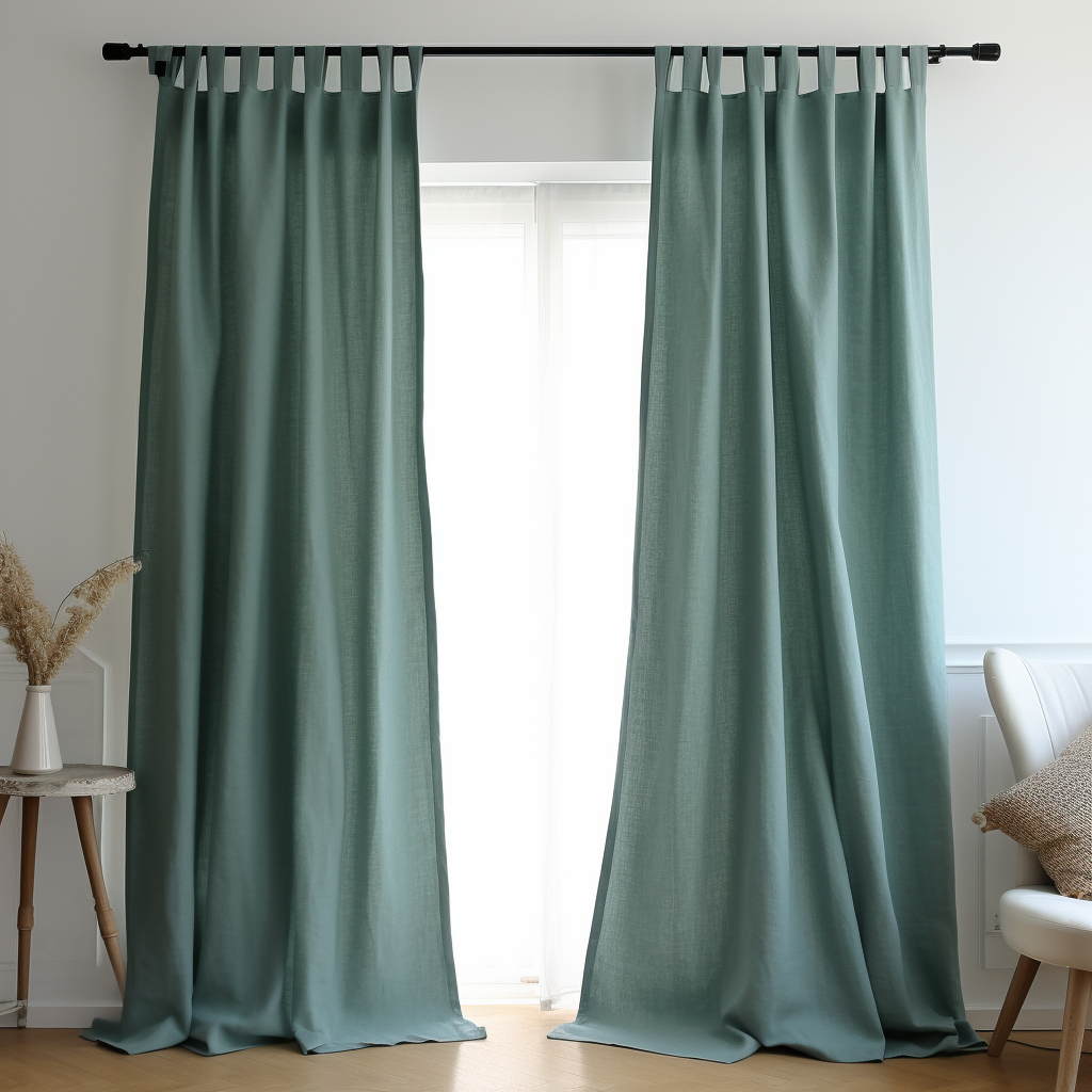 Blue Tab Top Thermal Insulated Total Blackout Linen Curtain - Custom Width and Length