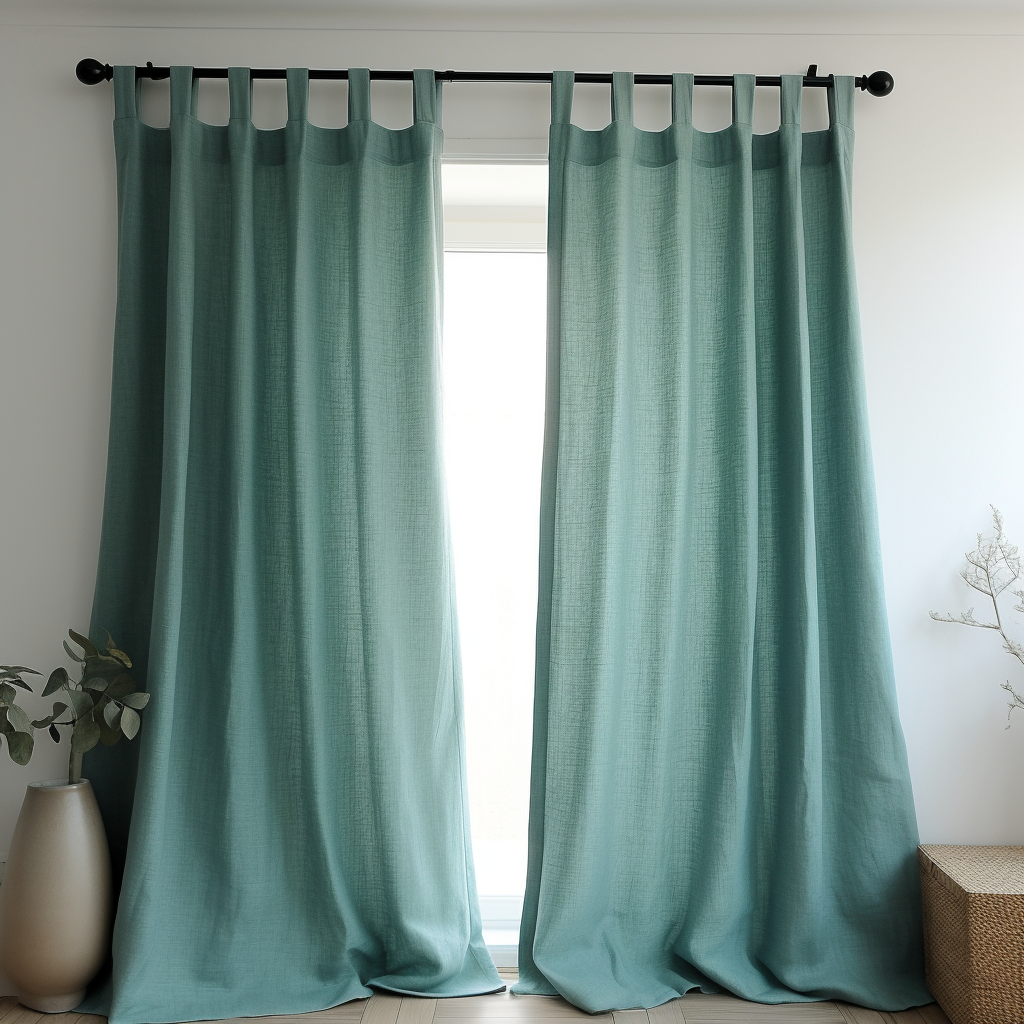 Blue Linen Tab Top Curtain with White Cotton Lining - Custom Sizes & Colors