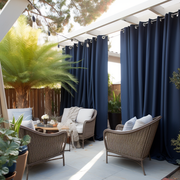 Dark Blue Outdoor Curtain - Weights Available - Different Headings and Custom Sizes - Perfect for Porches, Patio, Lawn & Garden