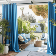 Blue Outdoor Curtains - Waterproof and Windproof - Different Headings and Custom Sizes