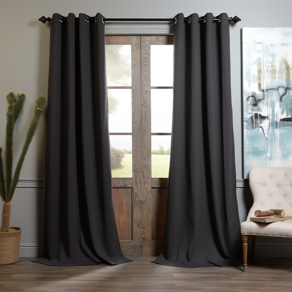 Charcoal Grey Grommet Linen Curtain Panel with Blackout Lining - Custom Sizes & Colors