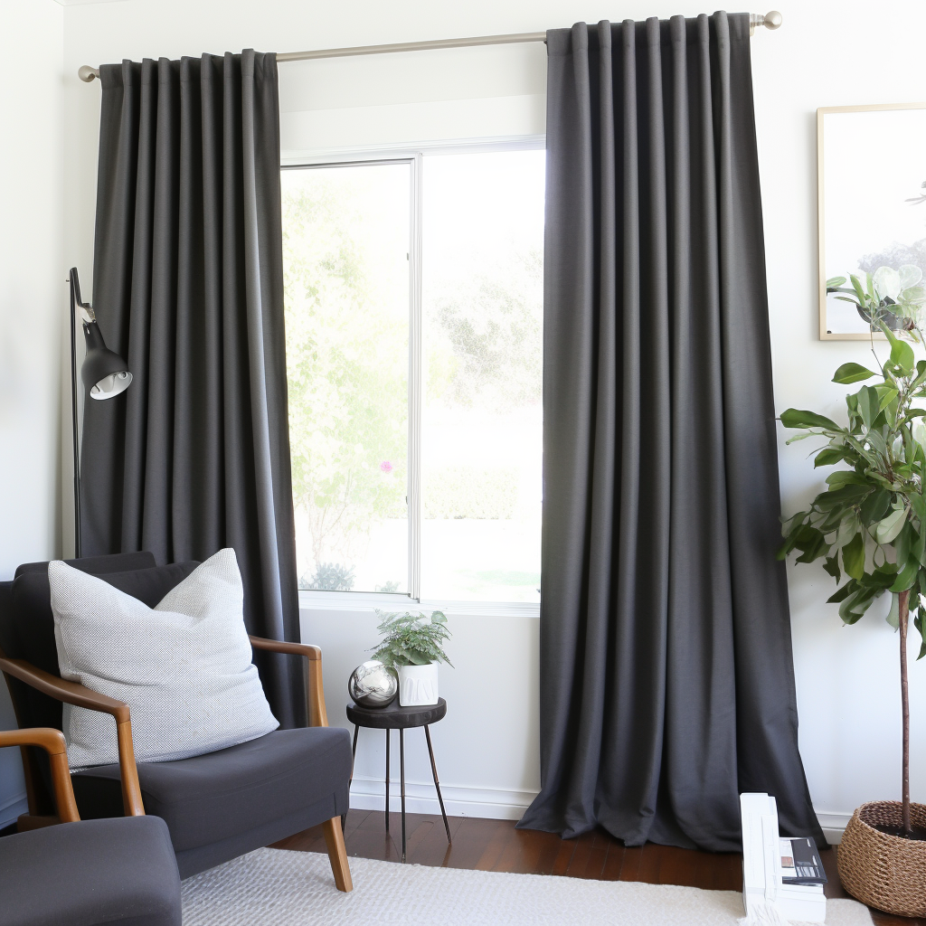 Charcoal Grey Linen Back Tab Curtain Panel with Blackout Lining - Custom Sizes & Colors