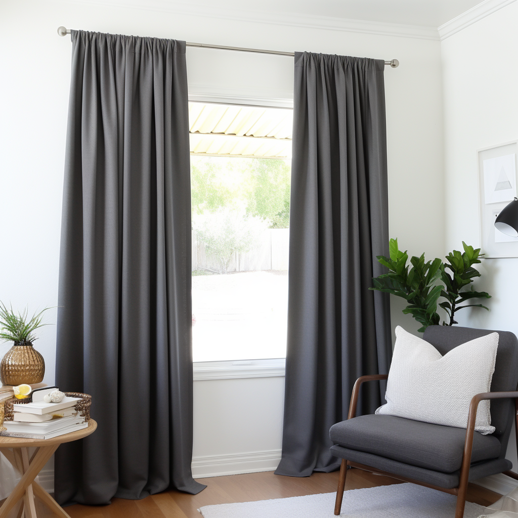 Charcoal Grey Linen Rod Pocket Curtain Panel with Blackout Lining - Custom Sizes & Colors
